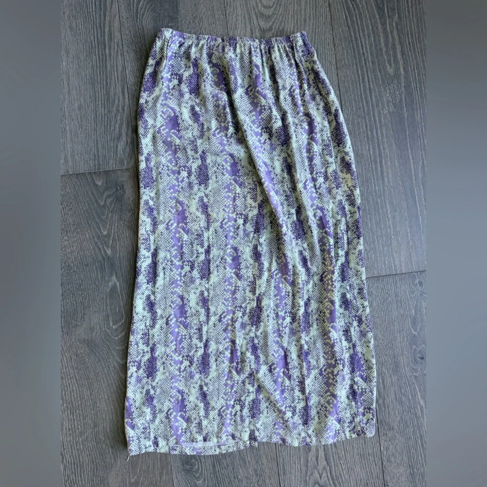 Free People Katie Button Front Midi Skirt in Purple Teal Snakeskin Print Size XS